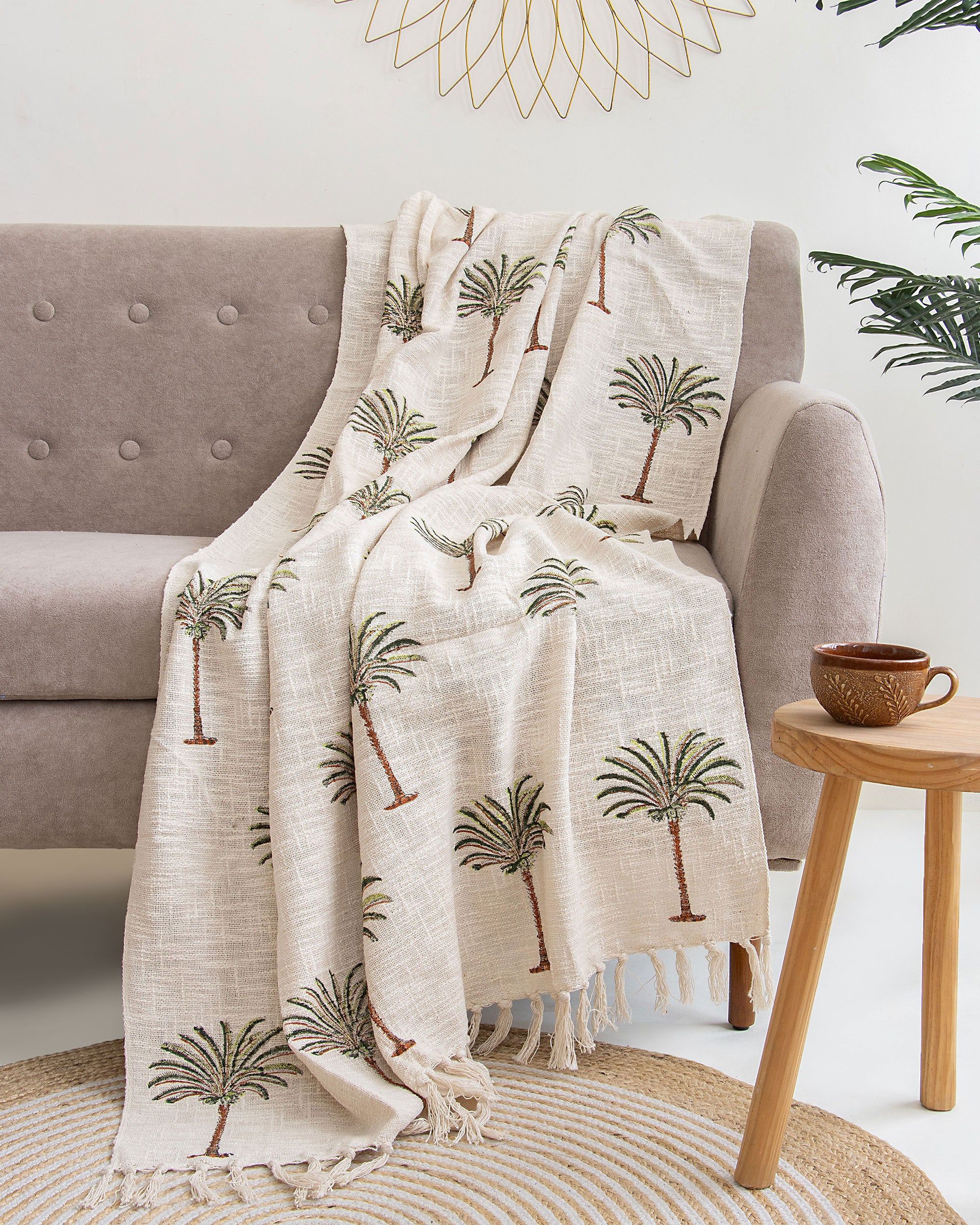 Date Palm Tree Print Handcrafted Sofa Throw